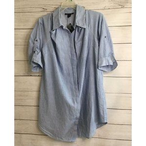 Jessica Stewart Women’s 3XL Blue Pinstripe Cold Shoulder Button Up Top Tunic